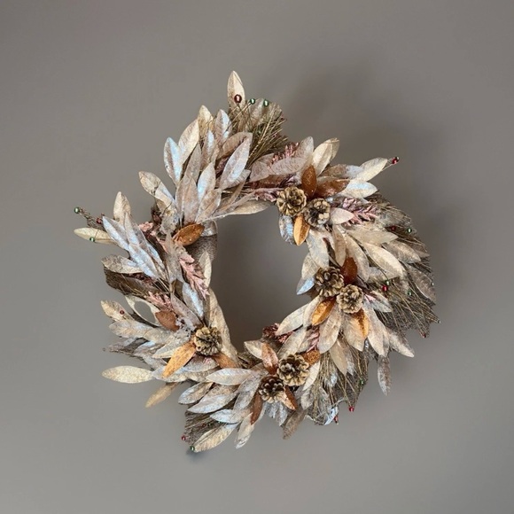 Handmade Festive Faux Wreath Door wall Decor Rattan Bells Gold Silver Pine - Picture 3 of 8